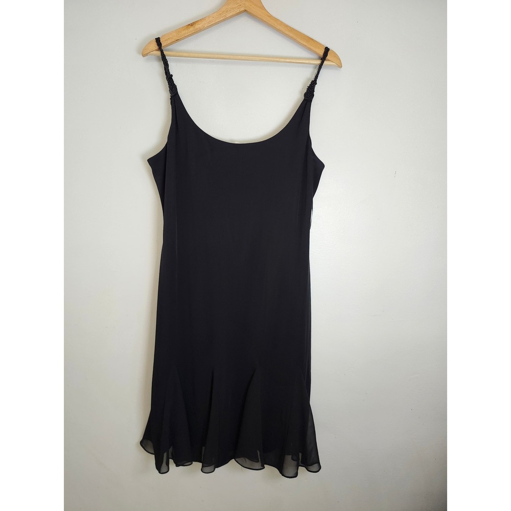 Vintage Alex Evenings Black Beaded Strap Cocktail Dress Petite 14P Midi Formal - Picture 2 of 12